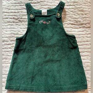 90’s Kid Corduroy Jumper Dress Girls 6 Month Green Floral Embroidery 100% Cotton